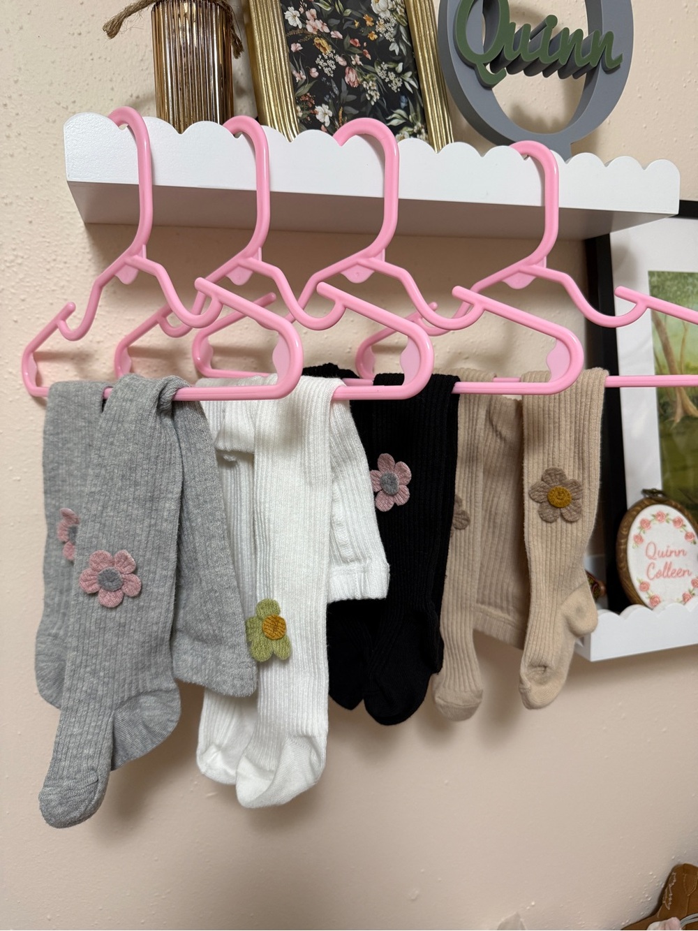 Kids Floral Knee-High Socks - Pink, Gray, White, Black, Beige